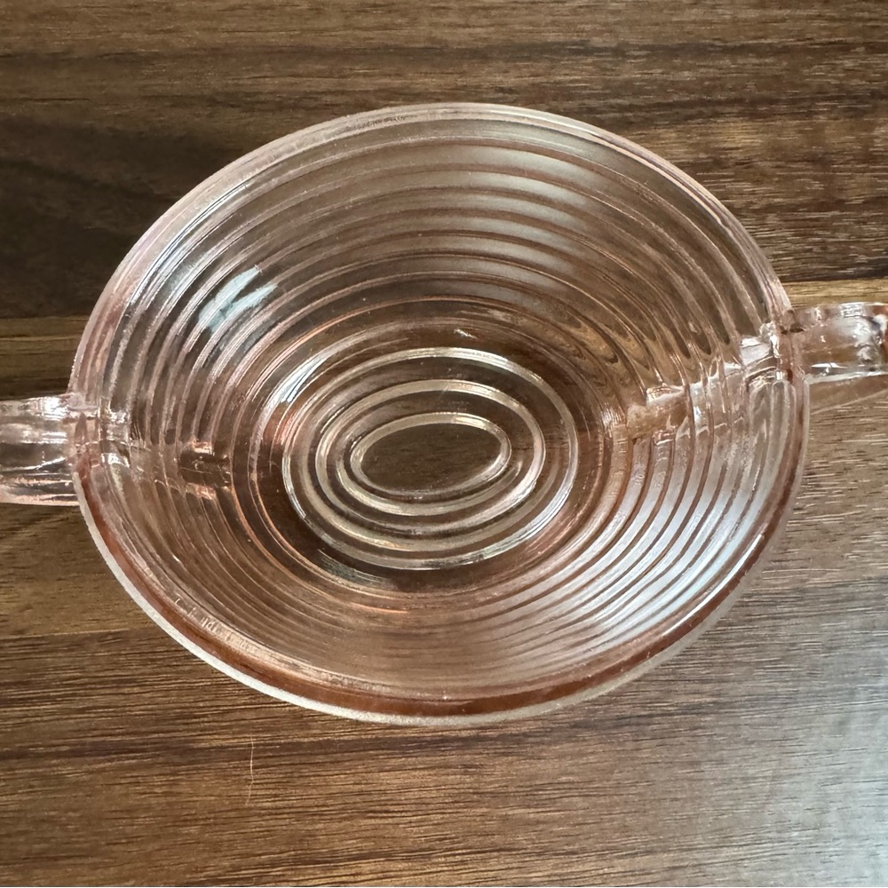 Pink glass sugar bowl